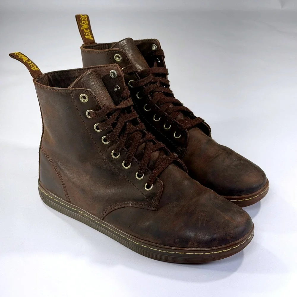 Dr. Martens Tobias Boots Mens 9 Womens 10 Brown Leather Lace Up Combat AW004